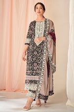 Load image into Gallery viewer, Black Pure Cotton Block Print With Embroidery Work Suit
