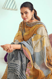 Pure Malai Chanderi Jacquard Print Long Straight Cut Salwar Kameez