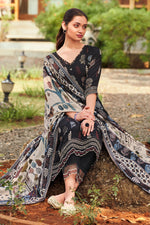 Load image into Gallery viewer, Black Pure Ajrak Print On Pure Muslin Jacquard Silk Long Straight Cut Dress