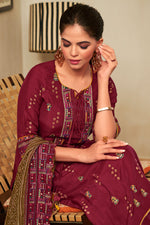 Load image into Gallery viewer, Maroon Pure Bemberg Silk Fancy Placement Embroidery Palazzo Salwar Suit