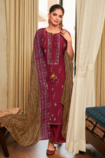 Load image into Gallery viewer, Maroon Pure Bemberg Silk Fancy Placement Embroidery Palazzo Salwar Suit
