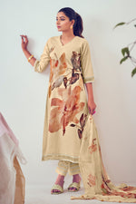 Load image into Gallery viewer, Beige Pure Cotton Digital Print With Diamond Work Daily Wear Salwar Suit