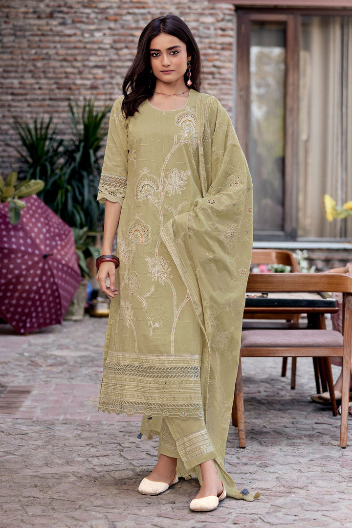 Beige Pure Cotton Embroidery Hand Block Print Salwar Kameez