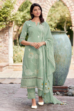 Load image into Gallery viewer, Sea Green Pure Cotton Embroidery Hand Block Print Dress