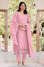 Load image into Gallery viewer, Pure Cotton Embroidery Hand Block Print Salwar Kameez In Pink Color
