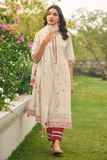 Load image into Gallery viewer, Pure Cotton Jacquard Borer Embroidered Designer Beige Dress