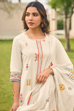 Load image into Gallery viewer, Beige Embroidered Designer Salwar Kameez In Pure Cotton Jacquard Fabric
