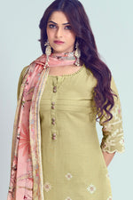 Load image into Gallery viewer, Khaki Color Pure Cotton Shriram Booti Embroidery Work Designer Suit
