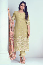 Load image into Gallery viewer, Khaki Color Pure Cotton Shriram Booti Embroidery Work Designer Suit