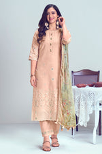 Load image into Gallery viewer, Pure Cotton Shriram Booti Embroidery Work Designer Salwar Suit In Peach Color