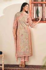 Load image into Gallery viewer, Pure Cotton Embroidery Digital Print Long Straight Cut Salwar Kameez In Beige Color