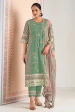 Load image into Gallery viewer, Designer Cotton Embroidered Salwar Suit With Printed Daaman And Sleeves