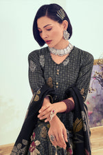 Load image into Gallery viewer, Black Pure Muslin Silk Jacquard Digital Print Designer Salwar Suit