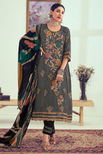 Load image into Gallery viewer, Black Pure Muslin Silk Jacquard Digital Print Designer Suit