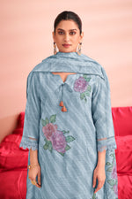 Load image into Gallery viewer, Elegant Premium Kota Checks Embroidered Digital Print Straight Cut Salwar Kameez