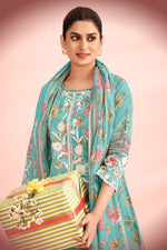 Load image into Gallery viewer, Cotton Hand Block Print Daily Wear Salwar Kameez In Cyan Color