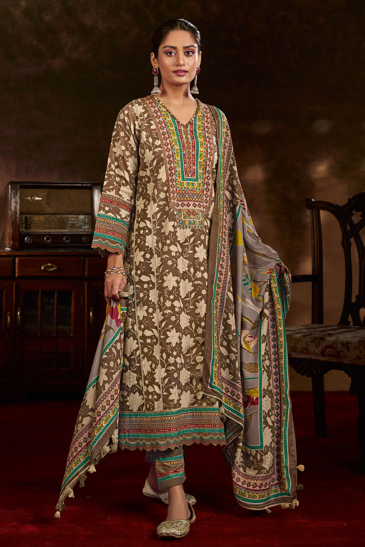 Brown Premium Corduroy Digital Print Casual Suit