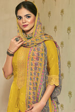 Load image into Gallery viewer, Pure Russian Silk Gold Print Designer Long Salwar Kameez