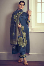 Load image into Gallery viewer, Pure Bemberg Silk Digital Print Daily Wear Navy Blue Suit