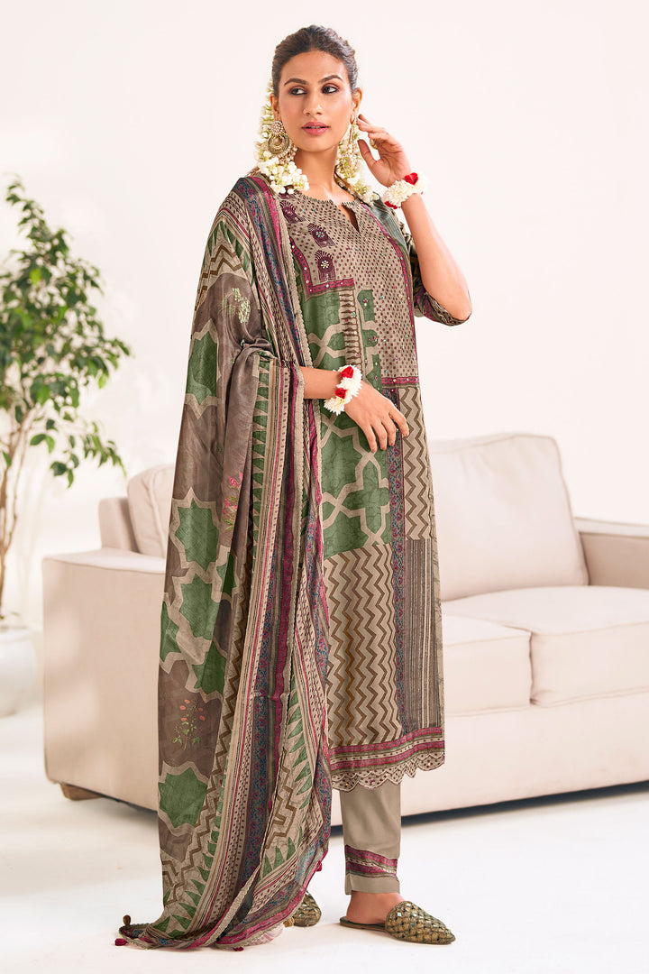 Bemberg Silk Cream Digital Print Salwar Suit