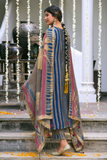 Load image into Gallery viewer, Blue Bemberg Silk Slub Digital Print With Embroidered Straight Cut Salwar Suit