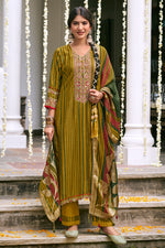 Load image into Gallery viewer, Bemberg Silk Slub Digital Print With Embroidered Straight Cut Suit