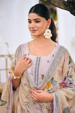 Load image into Gallery viewer, Lavender Pure Cotton Butti Embroidered Straight Cut Salwar Suit