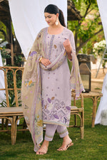 Load image into Gallery viewer, Lavender Pure Cotton Butti Embroidered Straight Cut Salwar Suit