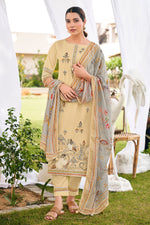 Load image into Gallery viewer, Pure Cotton Butti Embroidered Straight Cut Salwar Kameez In Beige Color