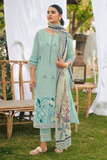 Load image into Gallery viewer, Light Cyan Embroidered Straight Cut Salwar Suit