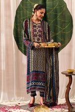 Load image into Gallery viewer, Royal Ajrak Print Kutch Satin Lace Work Ethnic Salwar Kameez