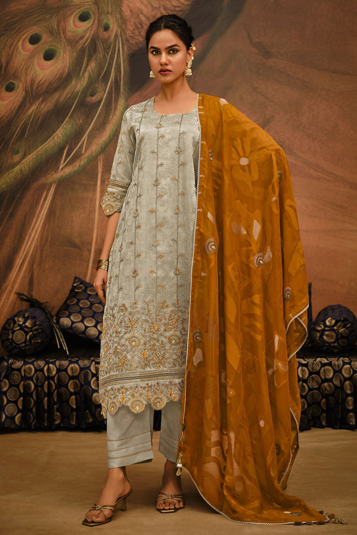 Pure Tissue Self Jacquard With Embroidered Designer Salwar Kameez