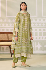 Load image into Gallery viewer, Elegant Mal Mal Cotton Straight Cut Salwar Kameez with Hand Block Prints
