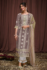 Load image into Gallery viewer, Light Lavender Pure Moga Silk Embroidery And Batik Print Long Salwar Suit