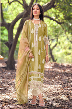 Load image into Gallery viewer, Green Pure Muga Silk Embroidery And Batki Print Designer Salwar Kameez