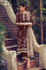 Load image into Gallery viewer, Pure Kota Checks Hand Block Print Salwar Kameez In Brown Color