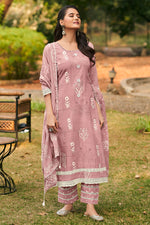 Load image into Gallery viewer, Pink Pure Cotton Embroidery Hand Block Print Straight Cut Salwar Suit
