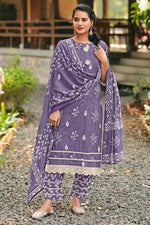 Load image into Gallery viewer, Purple Color Pure Cotton Embroidery Hand Block Print Straight Cut Suit