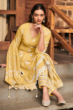 Load image into Gallery viewer, Pure Cotton Embroidery Straight Cut Salwar Suit In Yellow Color
