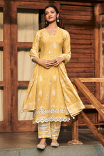 Load image into Gallery viewer, Pure Cotton Embroidery Straight Cut Salwar Suit In Yellow Color