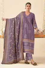 Load image into Gallery viewer, Pure Pashmina Slub Hand Batik Print Suit In Purple Color