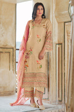 Load image into Gallery viewer, Beige Pure Moga Silk Digital Print Long Straight Cut Salwar Suit