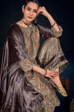 Load image into Gallery viewer, Purple Heavy Embroidered Viscose Velvet Palazzo Salwar Suit