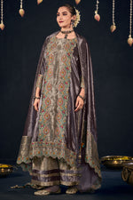 Load image into Gallery viewer, Purple Heavy Embroidered Viscose Velvet Palazzo Salwar Suit