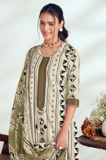 Load image into Gallery viewer, Off White Pure Cotton Block Print Long Straight Cut Salwar Suit