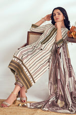 Load image into Gallery viewer, Beige Pure Cotton Block Print Long Straight Cut Suit