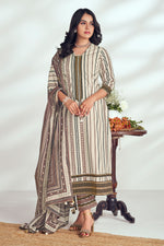 Load image into Gallery viewer, Beige Pure Cotton Block Print Long Straight Cut Suit