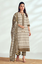 Load image into Gallery viewer, Beige Pure Cotton Block Print Long Straight Cut Dress