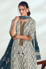 Load image into Gallery viewer, Pure Cotton Block Print Long Straight Cut Salwar Kameez In Off White Color