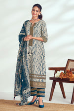 Load image into Gallery viewer, Pure Cotton Block Print Long Straight Cut Salwar Kameez In Off White Color